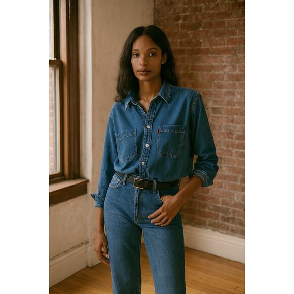 Levi's Red Tab Dark Wash Denim Button Down - Picture 1 of 5